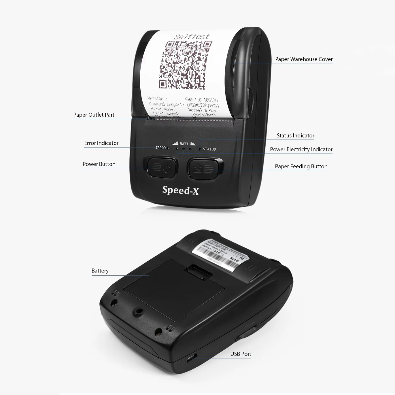 58mm Mini Portable Bluetooth Printer
