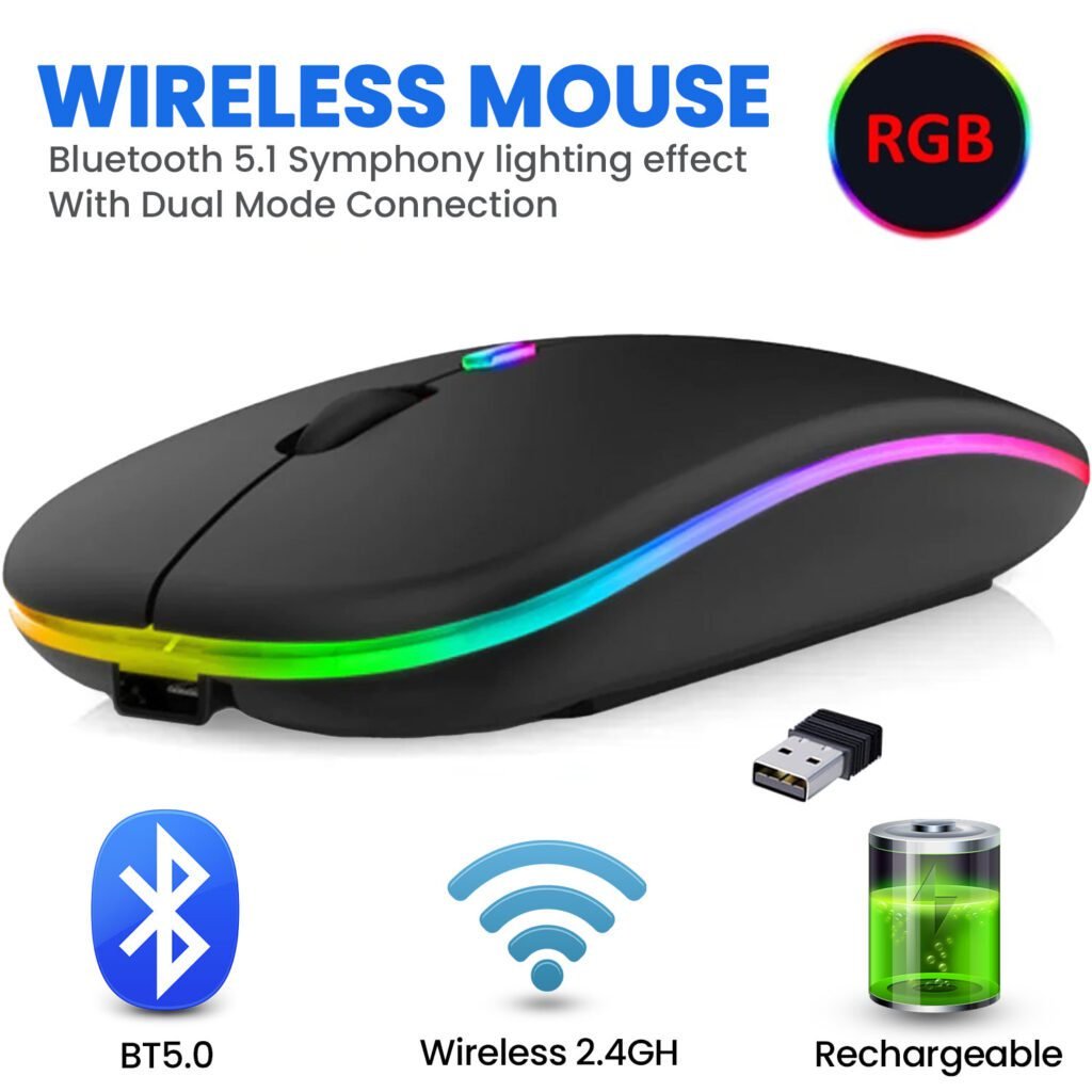 Hp w10 wireless rgb bluetooth wireless rechargeable slim mouse