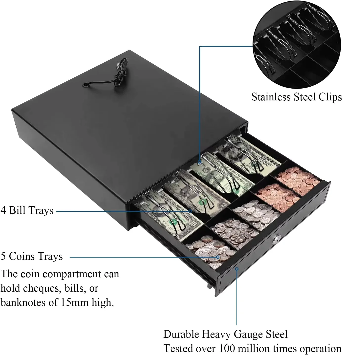 4 Bill 5 Coins Cash Drawer